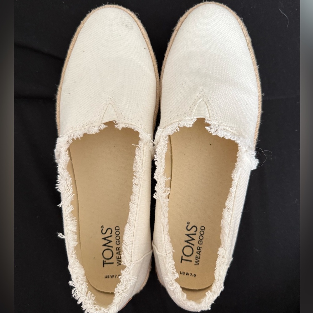 Toms Cream Espadrilles Distressed Canvas Slip-Ons